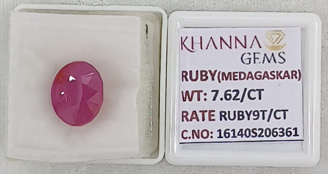 7.62/CT Natural Ruby Stone with Govt. Lab Certificate-16140S206361