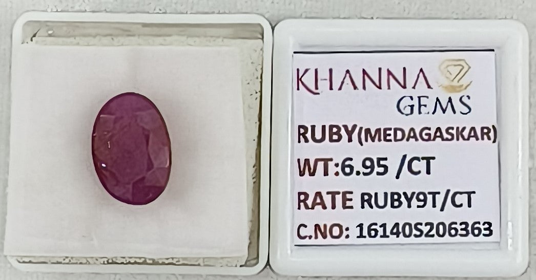6.95/CT Natural Ruby Stone with Govt. Lab Certificate-16140S206363