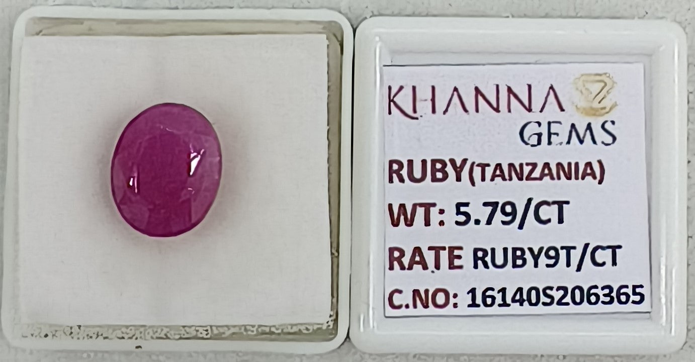 5.79/CT Natural Ruby Stone with Govt. Lab Certificate-16140S206365