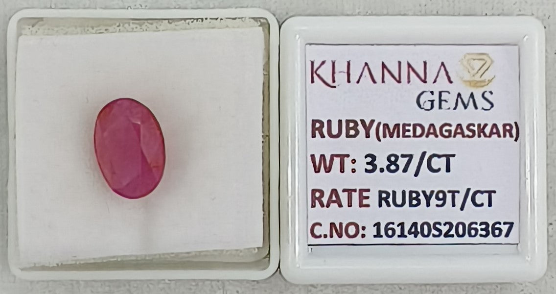 3.87/CT Natural Ruby Stone with Govt. Lab Certificate-16140S206367