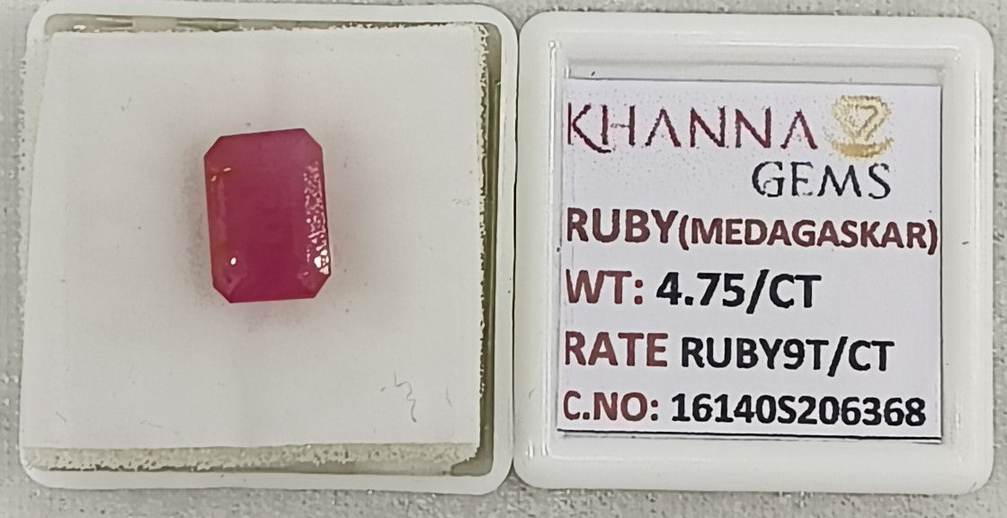 4.75/CT Natural Ruby Stone with Govt. Lab Certificate-16140S206368