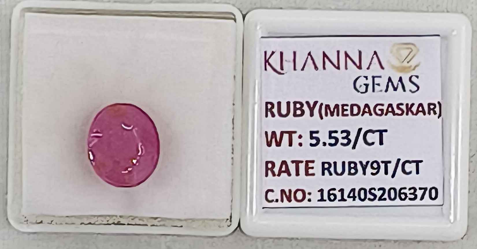 5.53/CT Natural Ruby Stone with Govt. Lab Certificate-16140S206370