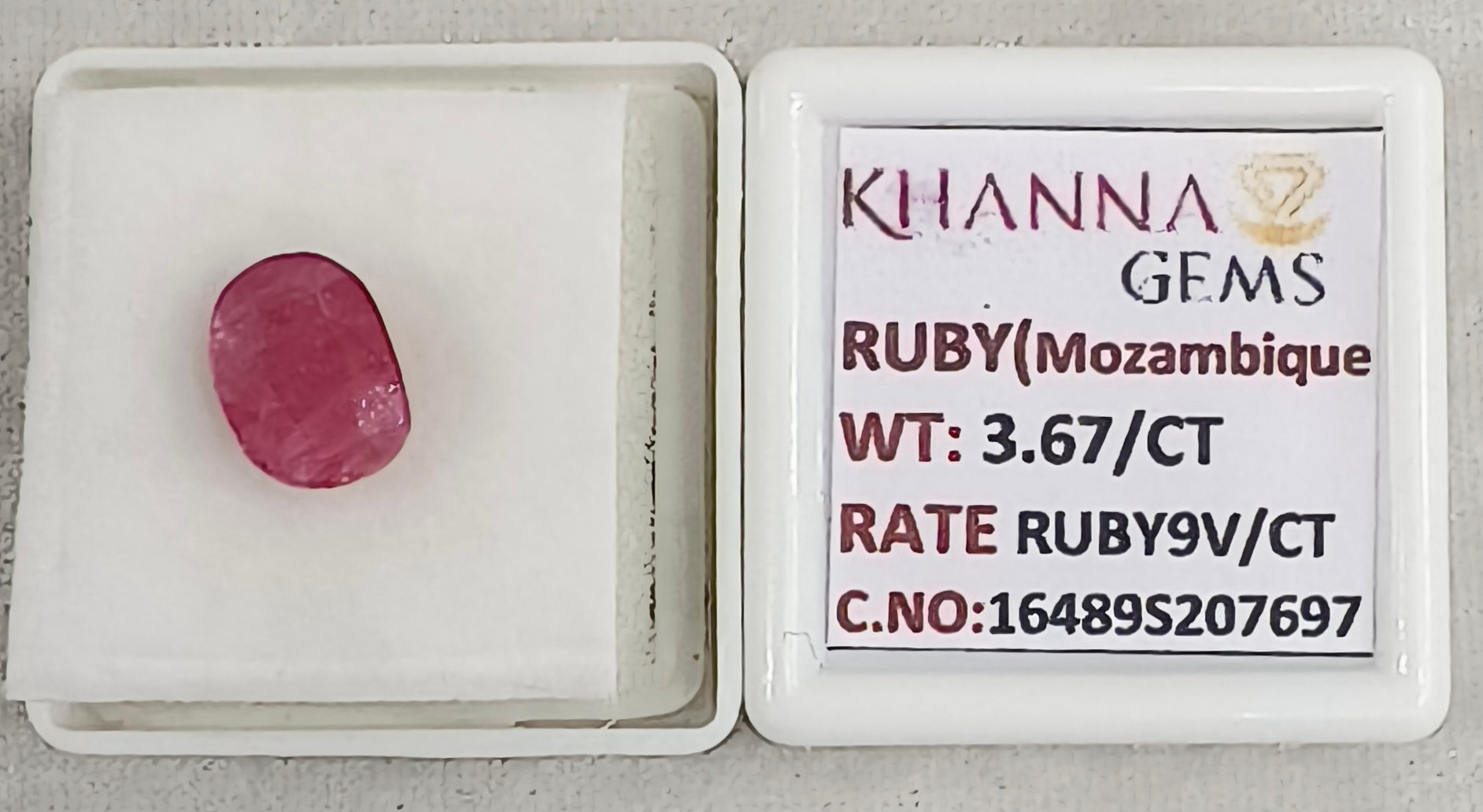 3.67/CT Natural Ruby Stone with Govt. Lab Certificate-16489S207697