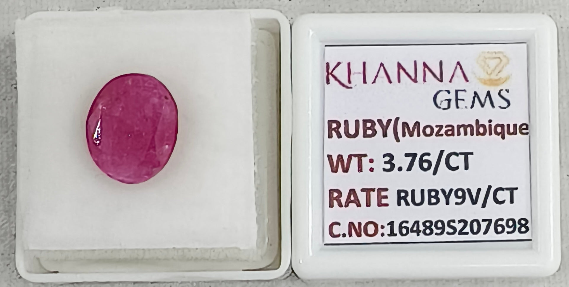 3.76/CT Natural Ruby Stone with Govt. Lab Certificate-16489S207698