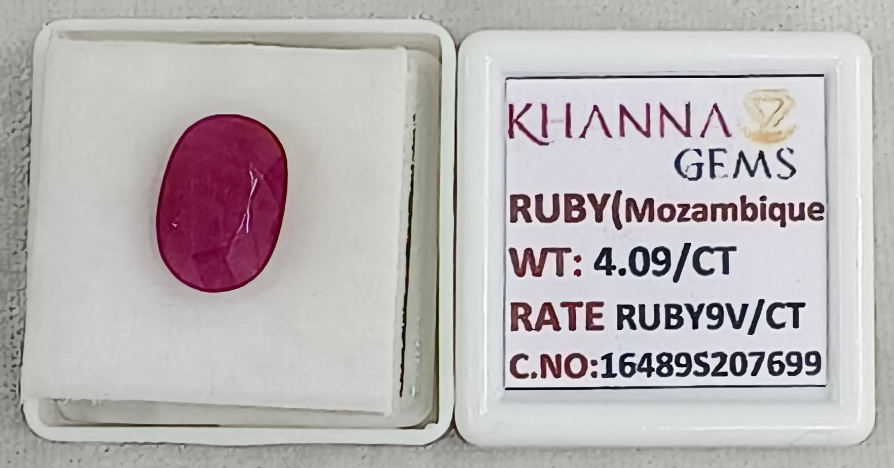 4.09/CT Natural Ruby Stone with Govt. Lab Certificate-16489S207699
