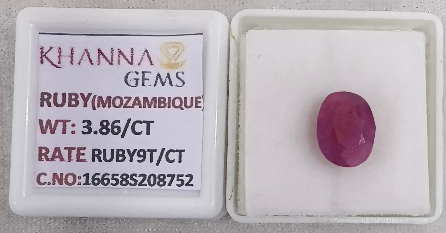 3.86/CT Natural Ruby Stone with Govt. Lab Certificate-16658S208752