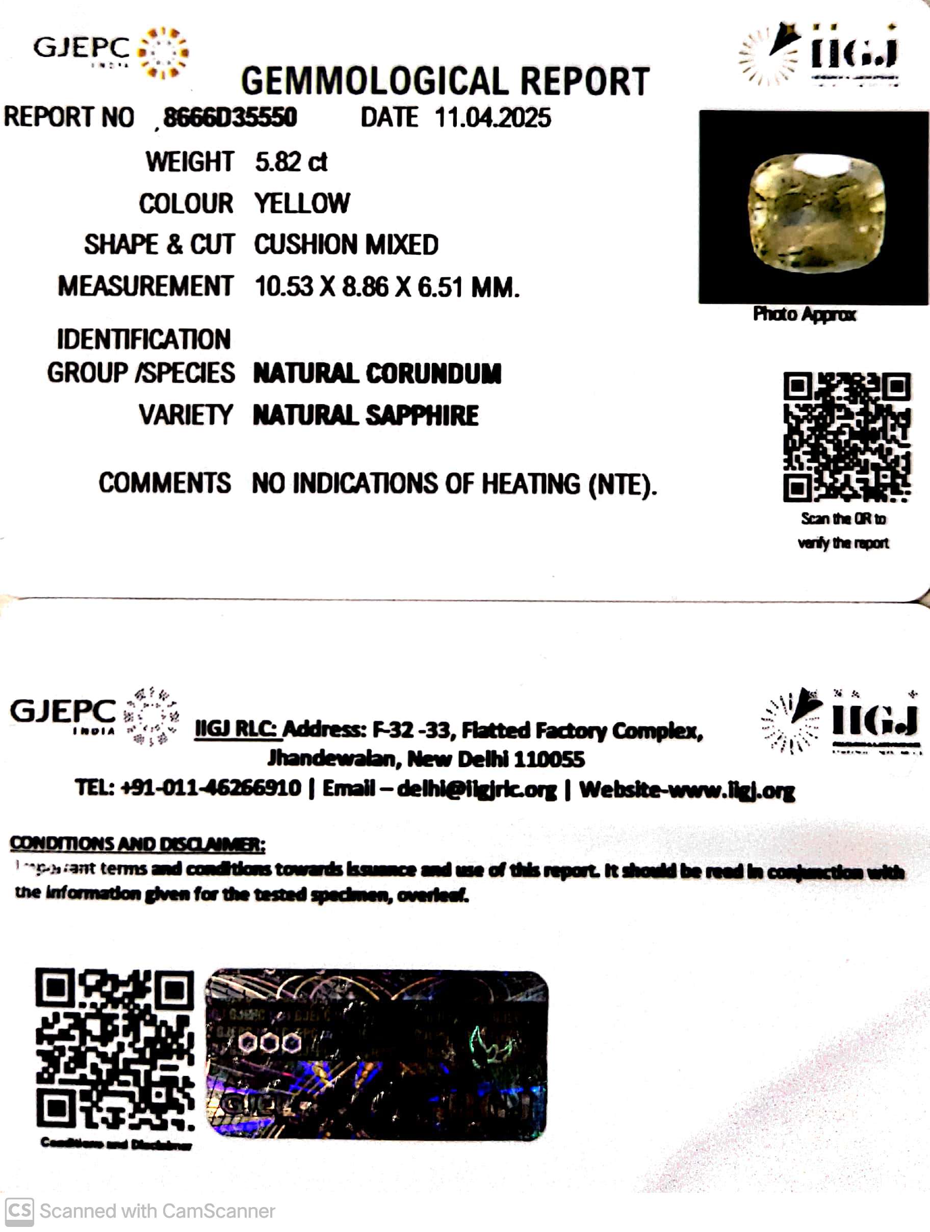 5.82/CT Natural Super Premium Yellow Sapphire