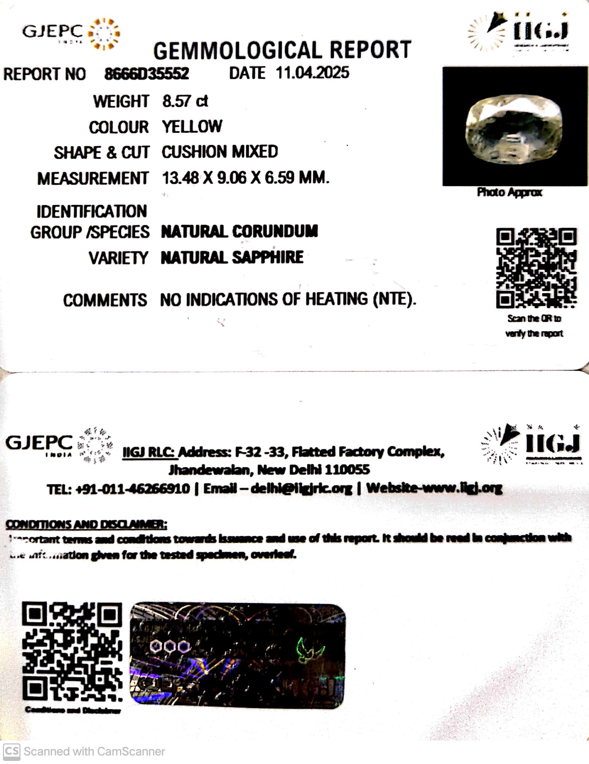 8.57/CT Natural Yellow Sapphire With Govt Lab Certificate