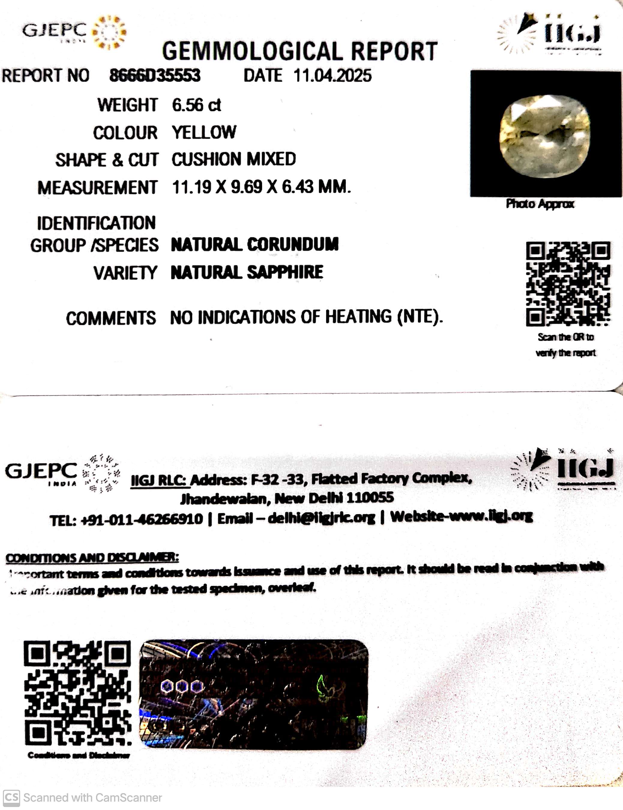 6.56/CT Natural Yellow Sapphire With Govt Lab Certificate