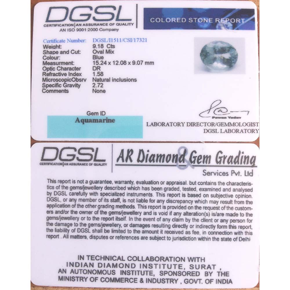 9.18/CT Natural Aquamarine with Govt Lab Certificate-5661