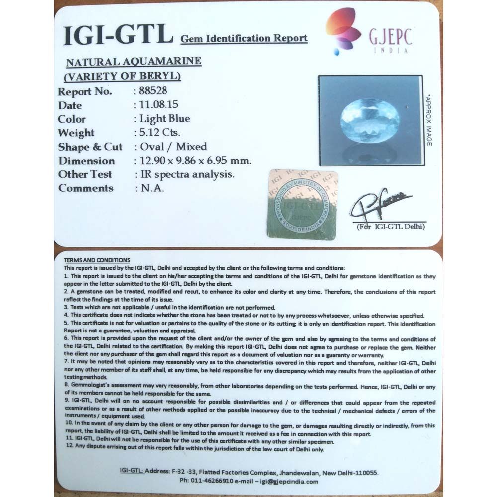 5.12/CT Natural Aquamarine with Govt Lab Certificate-5661