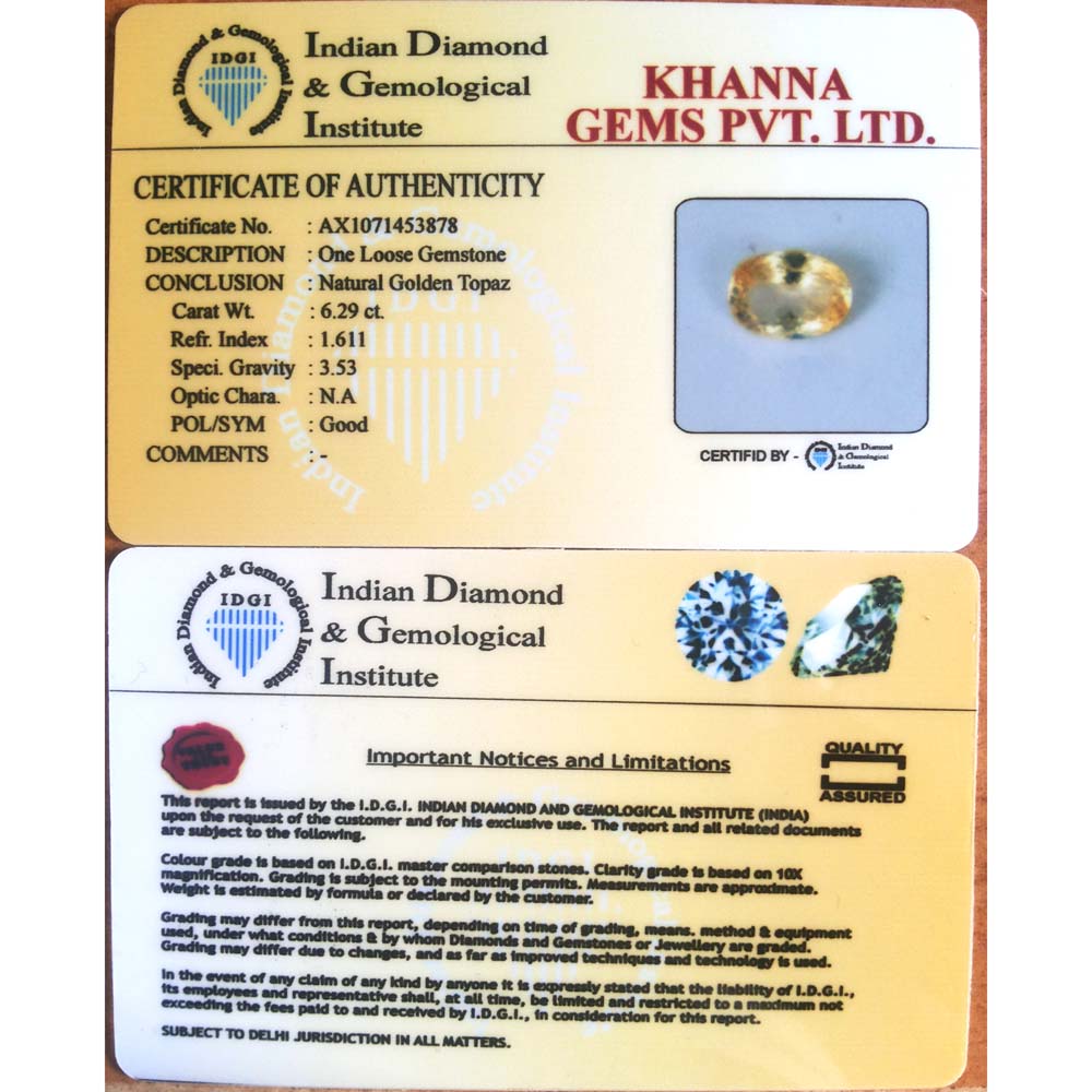 6.29/CT Natural Golden Topaz