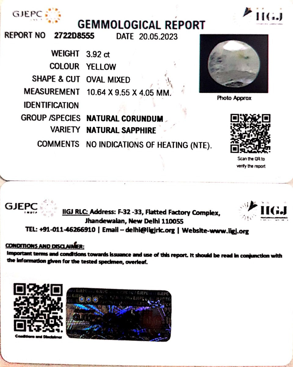 3.92/CT Natural Ceylonese Pukhraj with Govt Lab Certificate (4551)