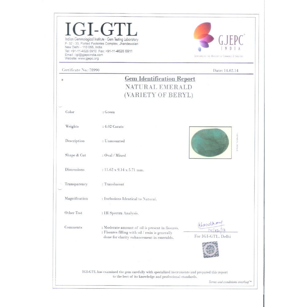 4.47 Ratti Natural Panna Stone with Govt. Lab Certificate (3100)