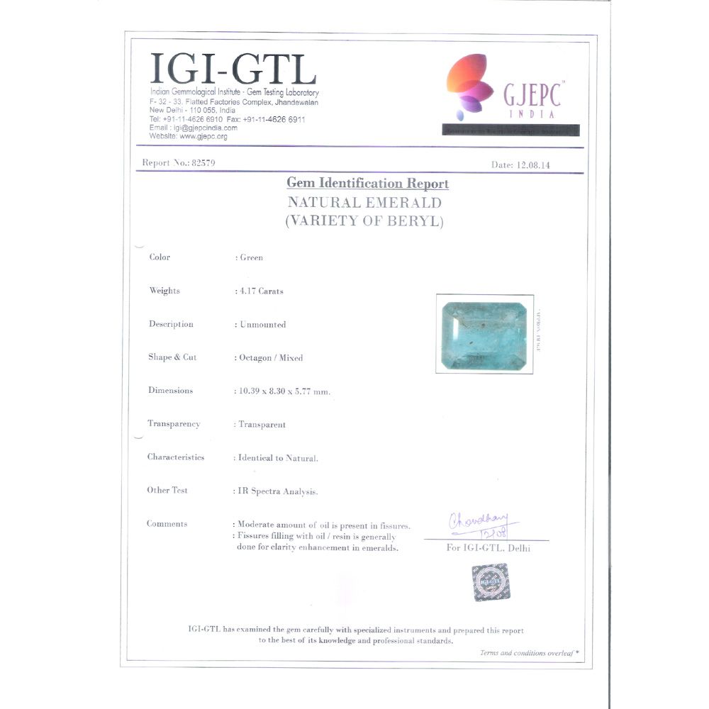 4.63 Ratti Natural Panna Stone with Govt. Lab Certificate (56610)