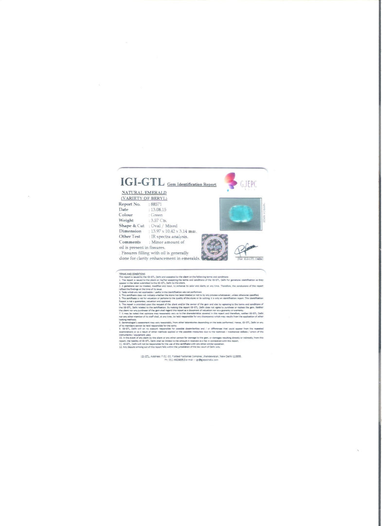 3.97 Ratti Natural Panna Stone with Govt. Lab Certificate (3100)