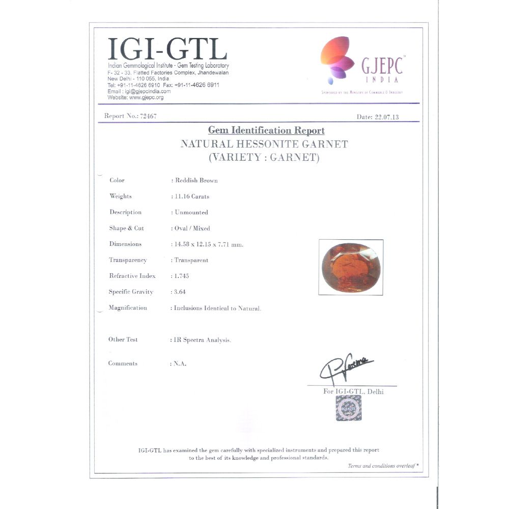 12.40 Ratti Natural Govt. Lab Certified Ceylonese Gomed