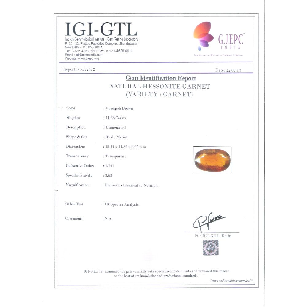 11.83/CT Natural Govt. Lab Certified Ceylonese Gomed