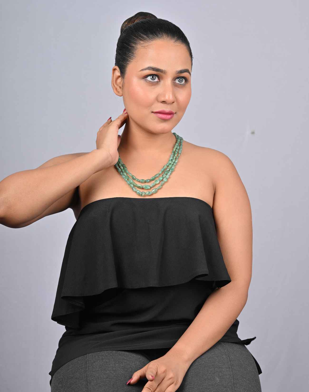 65.2/GM THREE LAYER EMERALD BEEDS MALA (600)