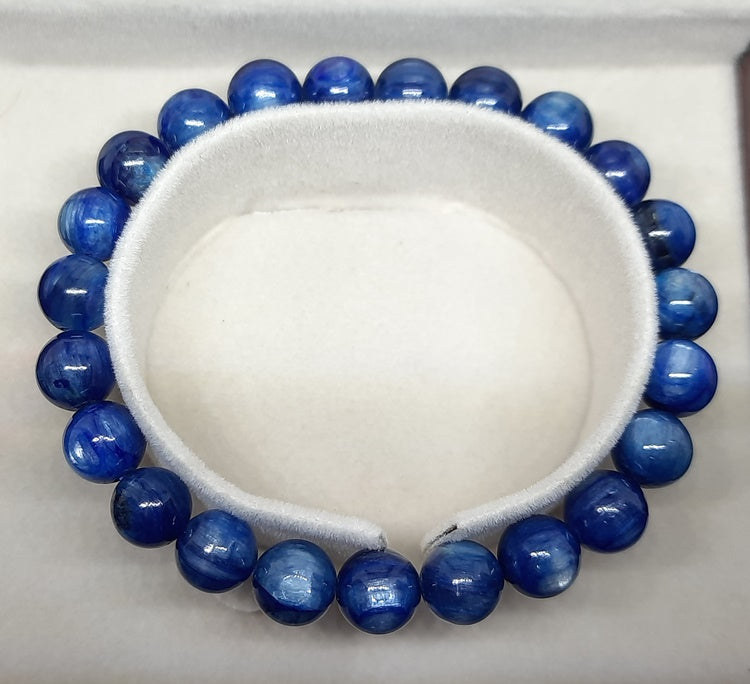DUOVEKT Natural Blue Kyanite Bracelet - 9mm Stretch Crystal Beads For Women & Men