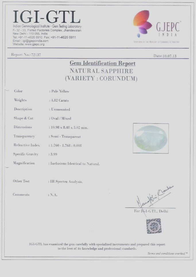 4.82/CT Natural Pitambari Sapphire with Govt Lab Certificate-72137