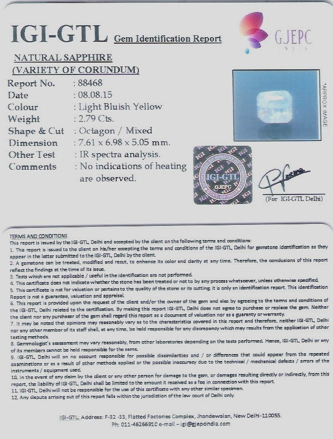 2.79/CT Natural Pitambari Sapphire with Govt Lab Certificate-88468