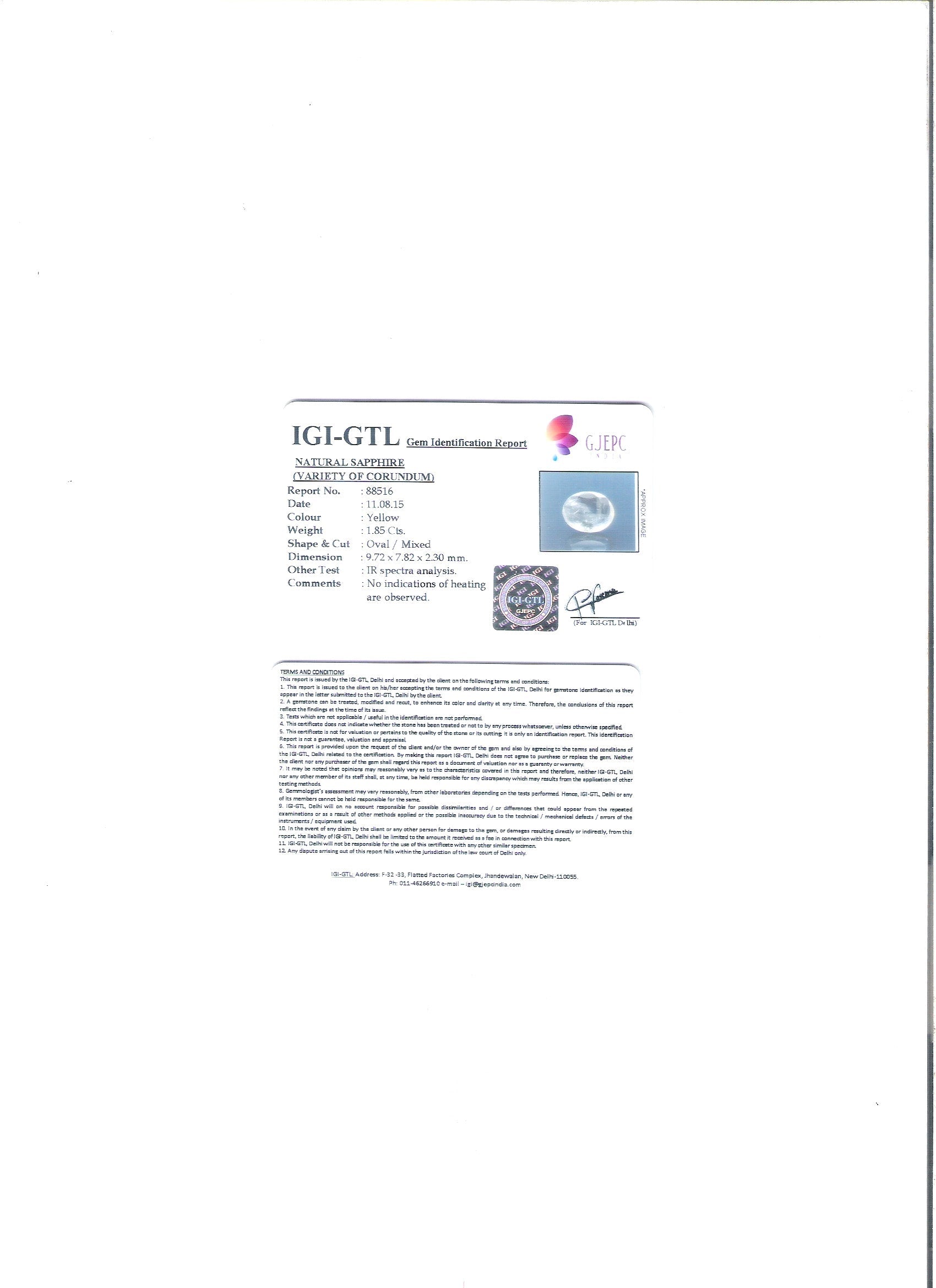 2.06 Ratti Natural yellow sapphire with Govt Lab Certificate-(8100)