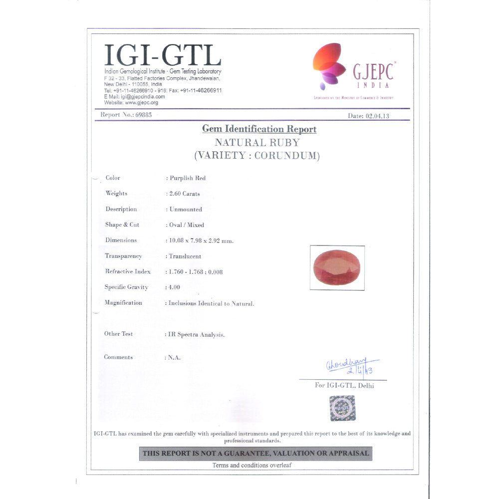 2.60/CT Natural Ruby Gemstone