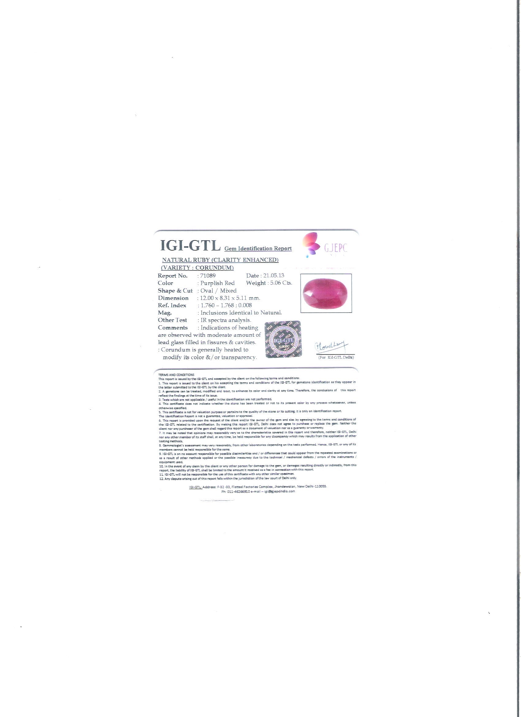 4.53 Ratti Natural Indian ruby with Govt. Lab Certificate-(1221)