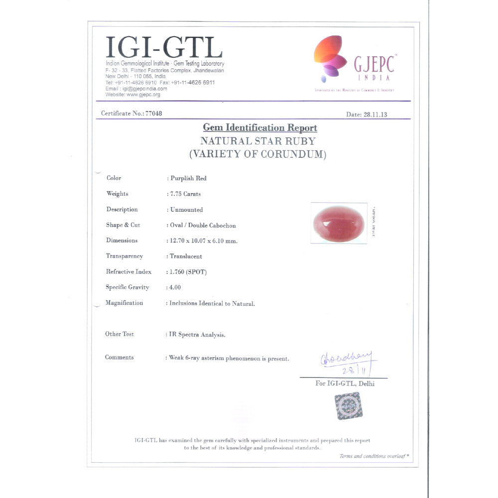 8.61 Ratti Natural New Burma Ruby with Govt. Lab Certificate-(5100)