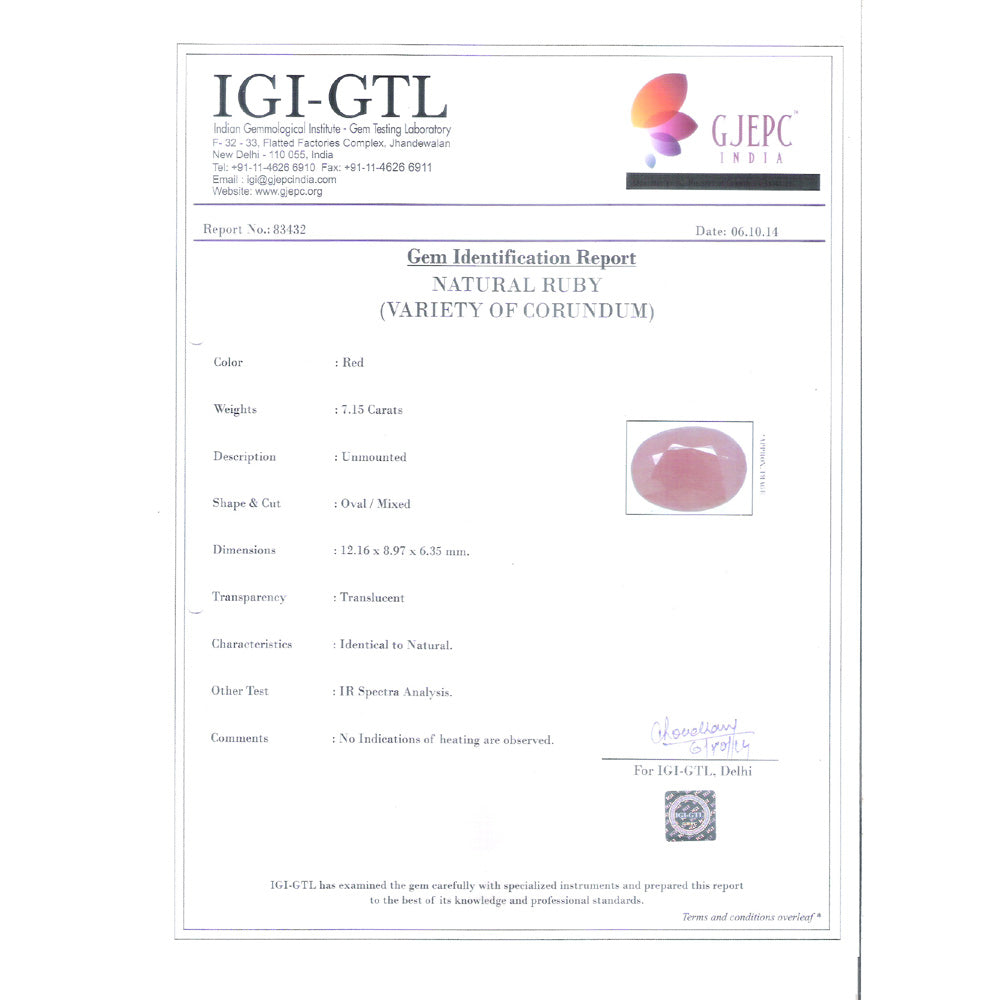 7.94 Ratti Natural New Burma Ruby with Govt. Lab Certificate-(3100)