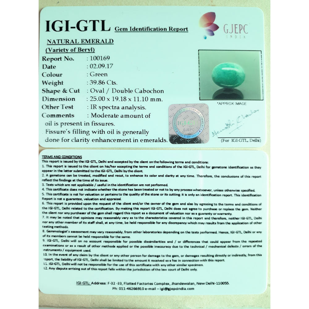 44.29 Ratti Natural Panna Stone with Govt. Lab Certificate (1221)