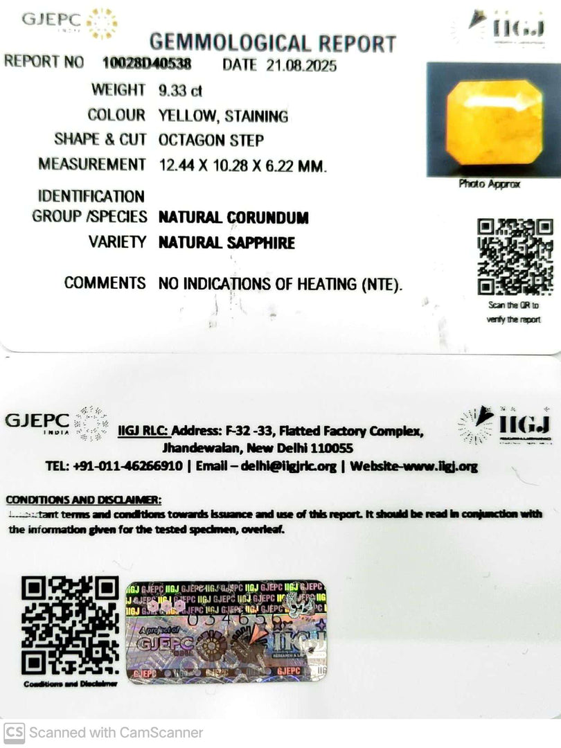 9.33/CT Natural Yellow Sapphire With Govt Lab Certificate (4551)