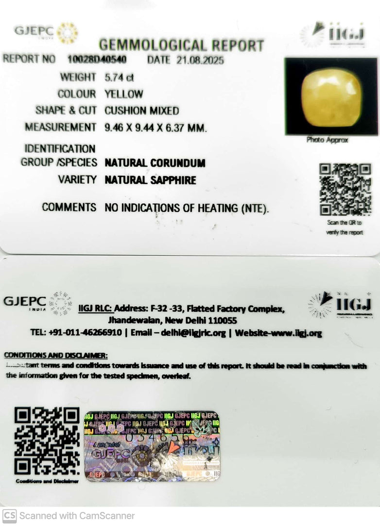 5.74/CT Natural Yellow Sapphire With Govt Lab Certificate (2331)