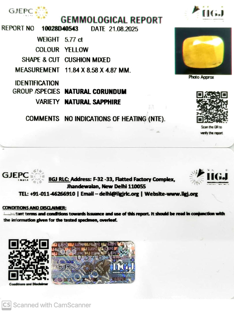 5.77/CT Natural Yellow Sapphire With Govt Lab Certificate (2331)