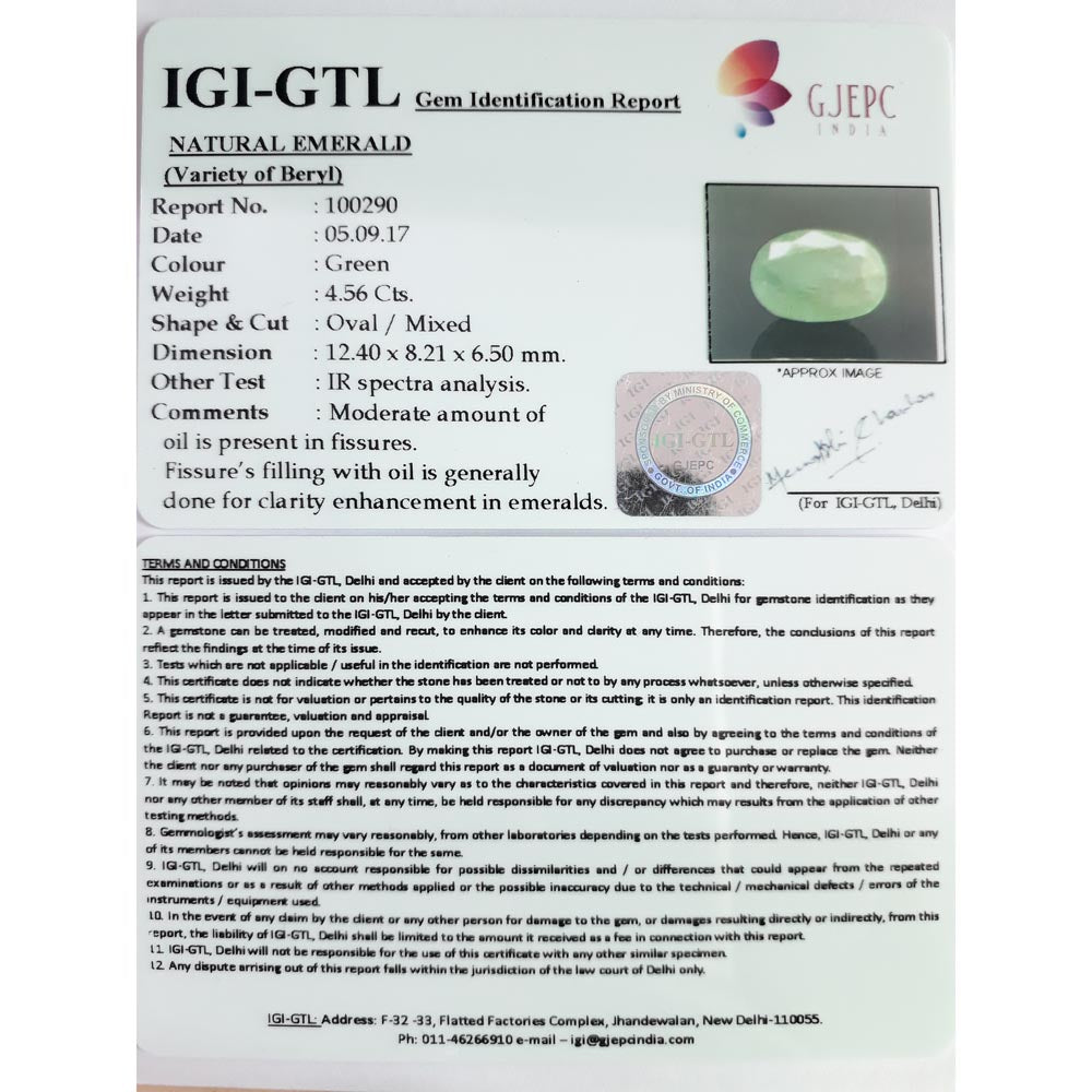 4.56/CT Natural Panna Stone with Govt Lab Certificate (2331)