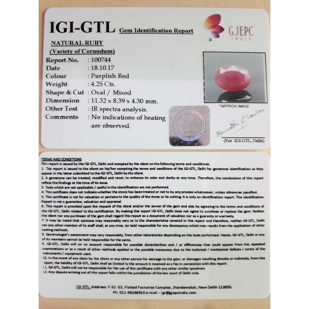 4.72 Ratti Natural new burma ruby with Govt. Lab Certificate-(3441)
