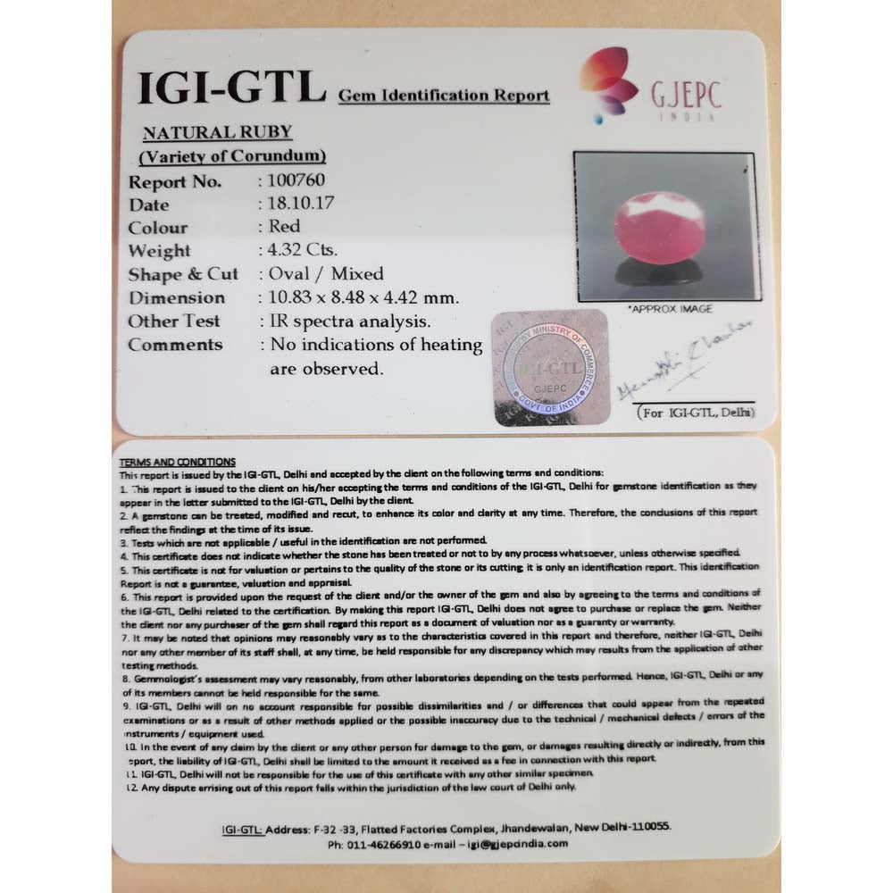 4.80 Ratti Natural New Burma Ruby with Govt. Lab Certificate-(4551)