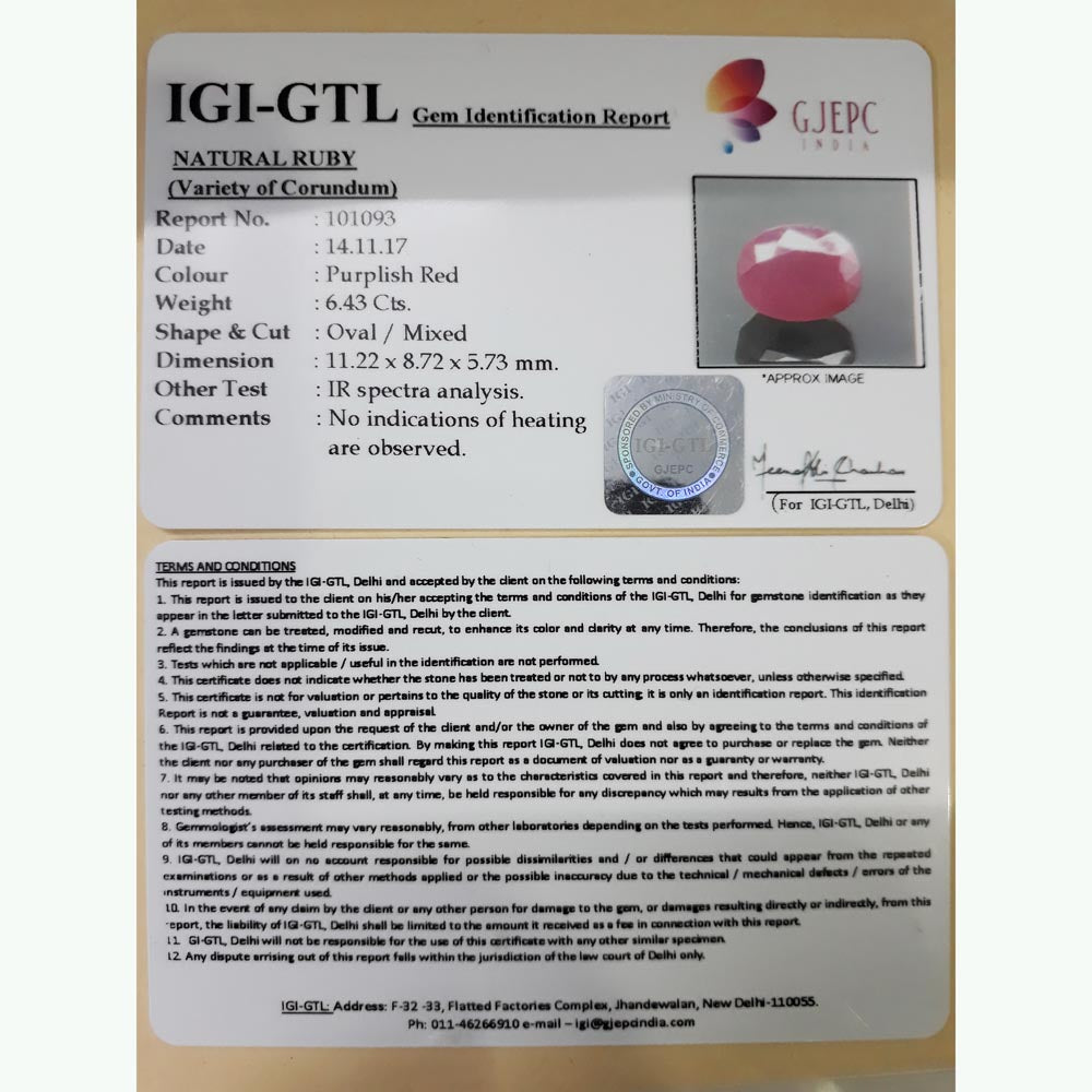7.14 Ratti Natural Mozambique ruby with Govt. Lab Certificate-(12210)