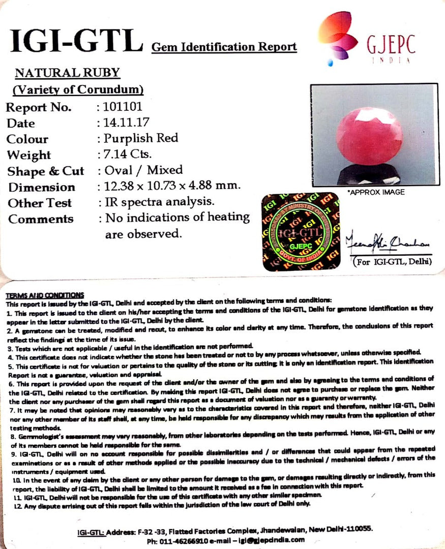 7.93 Ratti Natural New Ruby with Govt. Lab Certificate-(3441)