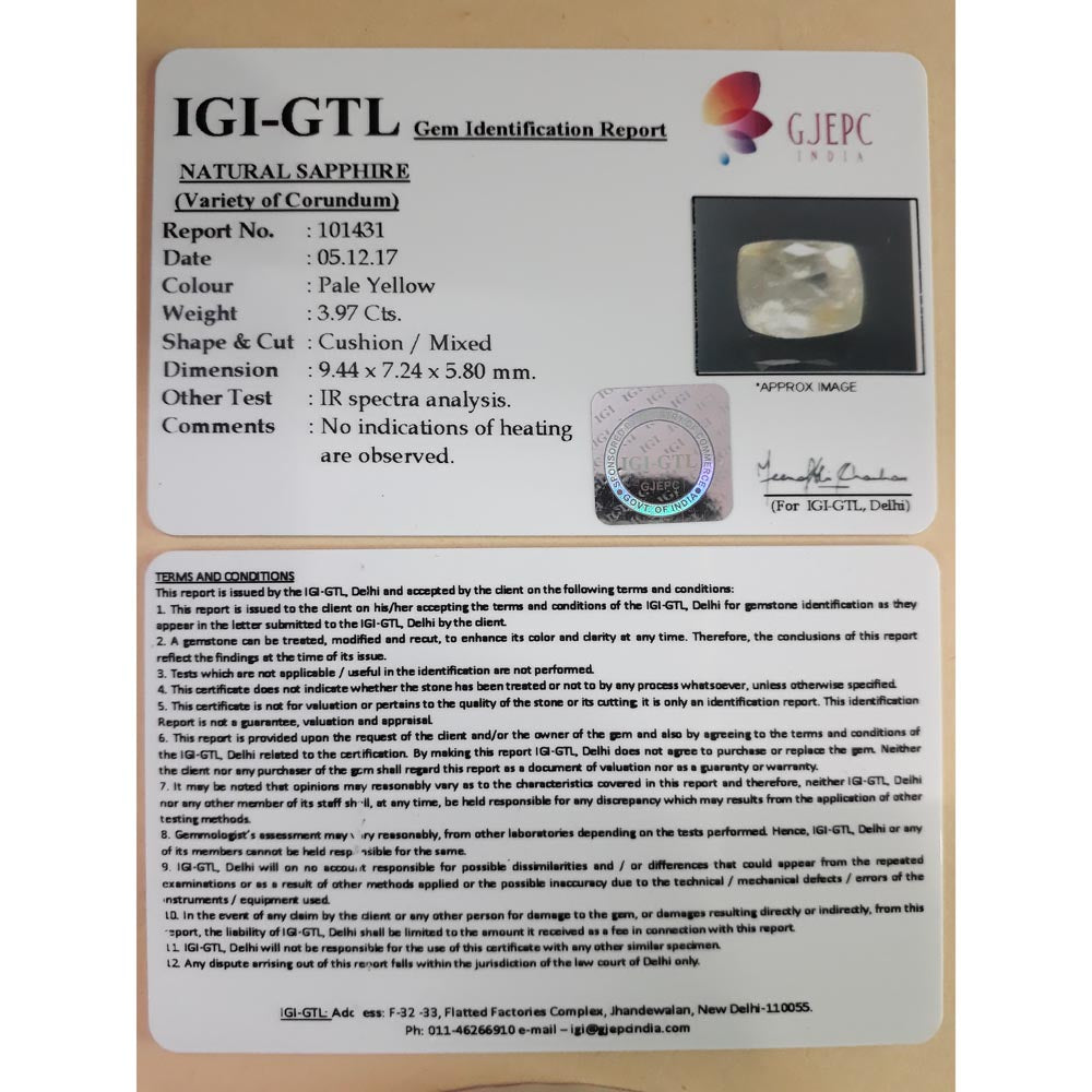 4.41 Ratti Natural yellow sapphire with Govt Lab Certificate-(6771)