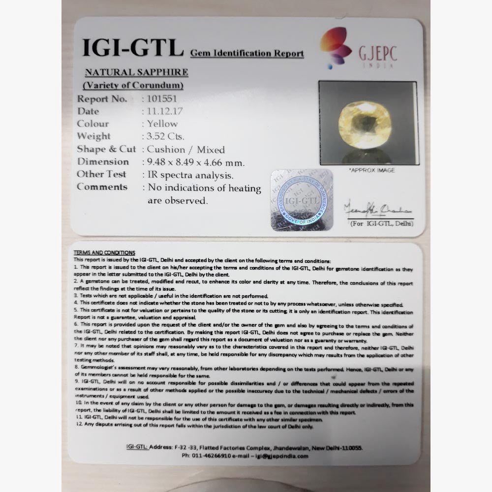 3.91 Ratti Natural yellow sapphire with Govt Lab Certificate(16650)