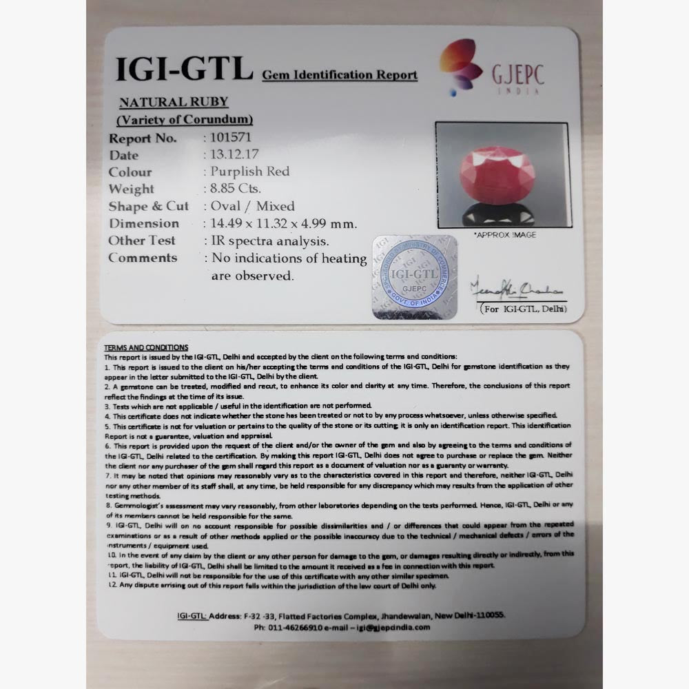 9.83 Ratti Natural ruby with Govt. Lab Certificate-(1221)