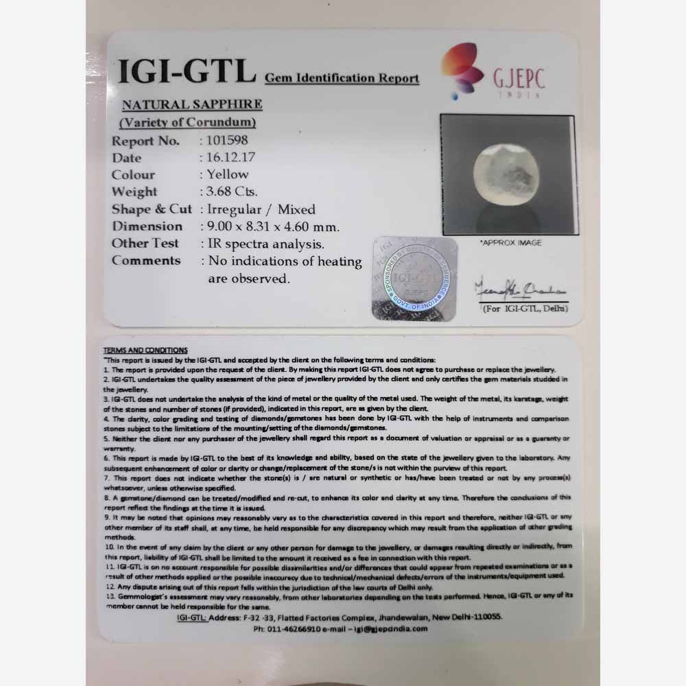 4.09 Ratti Natural yellow sapphire with Govt Lab Certificate-(6771)
