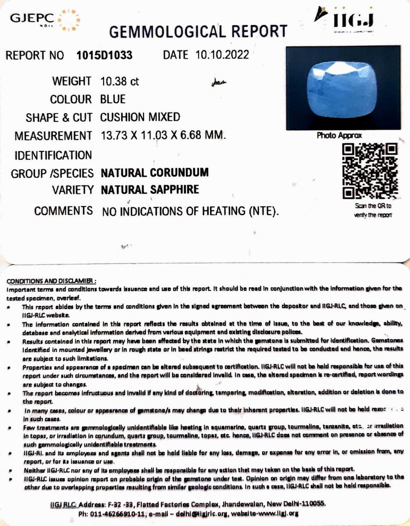 10.38/CT Natural Ceylonese Neelam with Govt Lab Certified (4551)