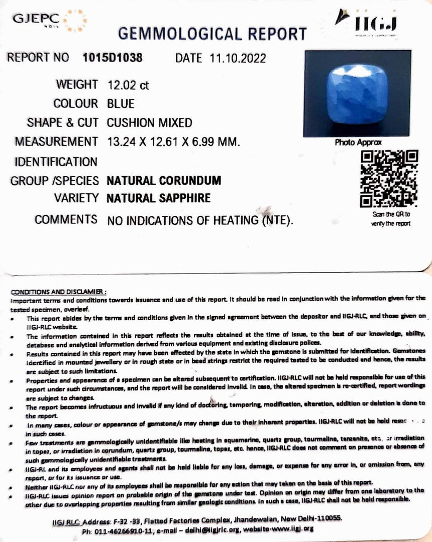 12.02/CT Natural Ceylonese Neelam with Govt Lab Certified (4551)