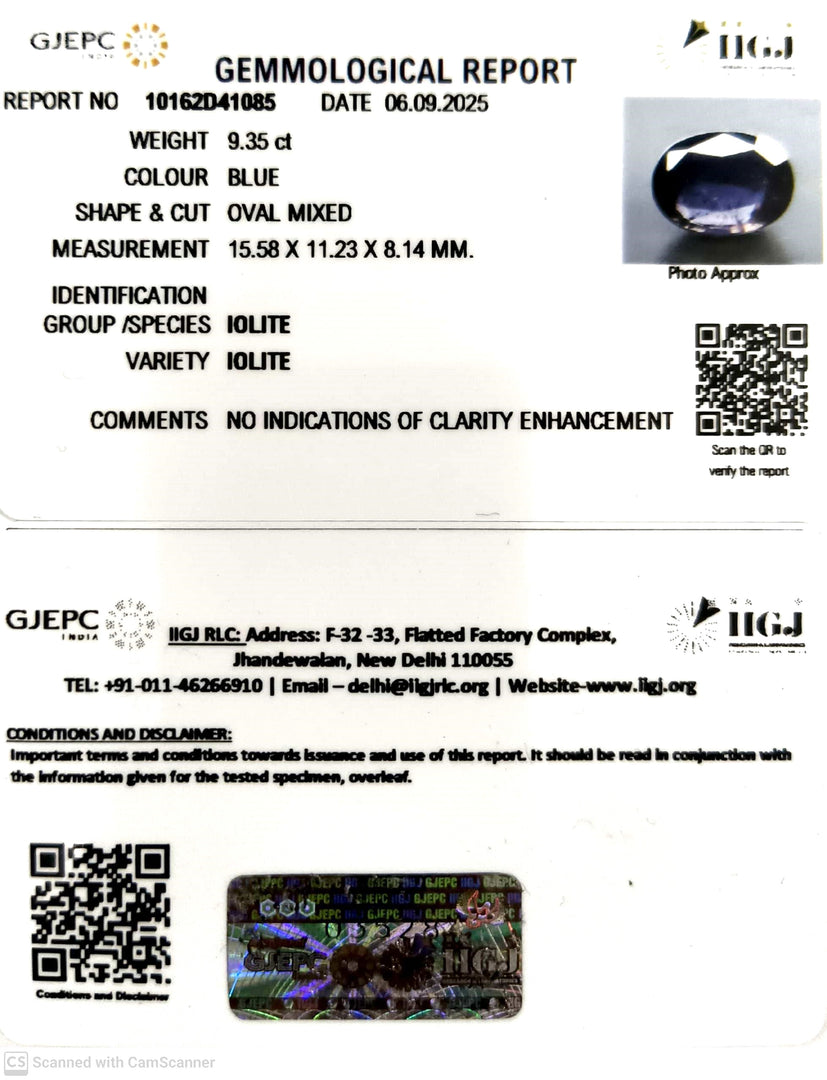 9.35/CT Natural Iolite With Govt. Lab Certificate (2331)