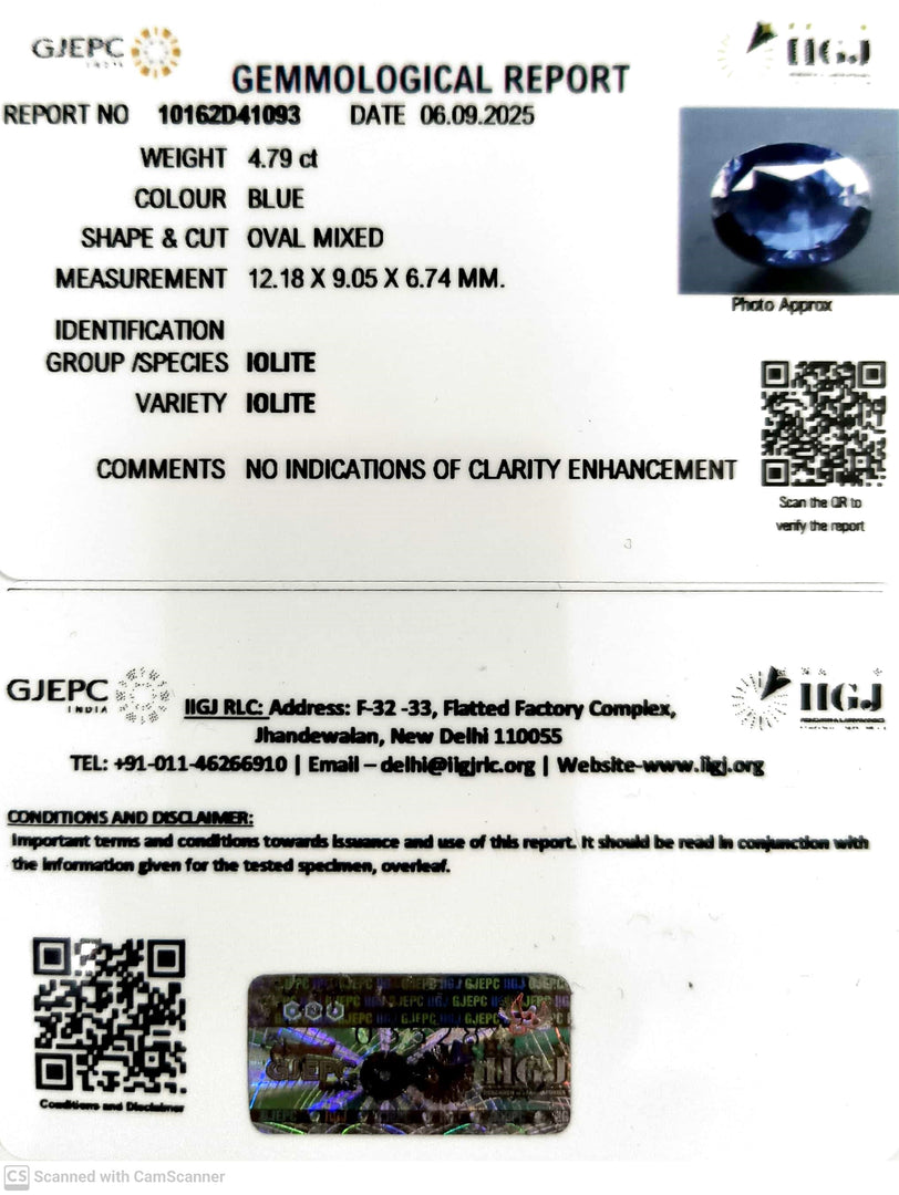 4.79/CT Natural Iolite With Govt. Lab Certificate (2331)
