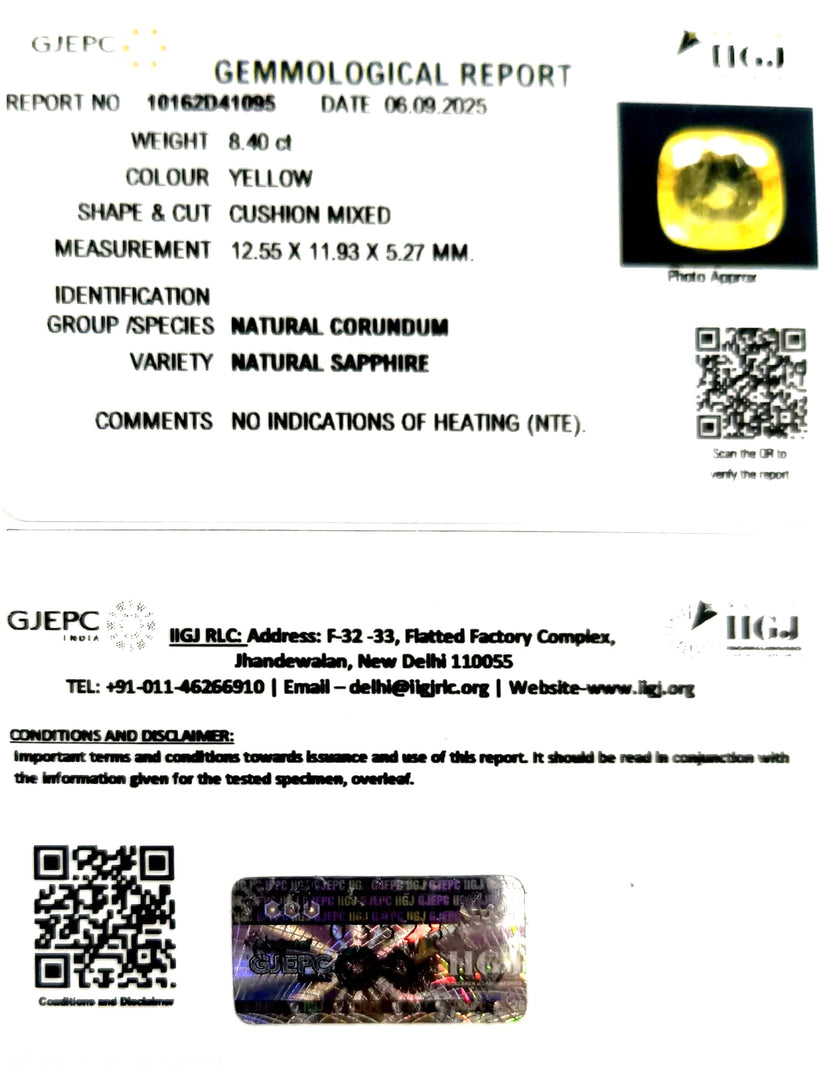 8.40/CT Natural Yellow Sapphire With Govt Lab Certificate (34410)