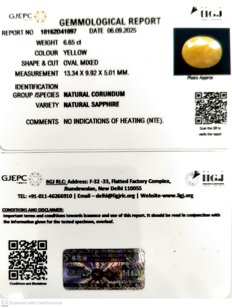 6.65/CT Natural Yellow Sapphire With Govt Lab Certificate (2331)